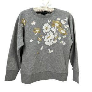 J. Crew Gray Floral Metallic Embroidered Sweatshirt Small 100% Cotton